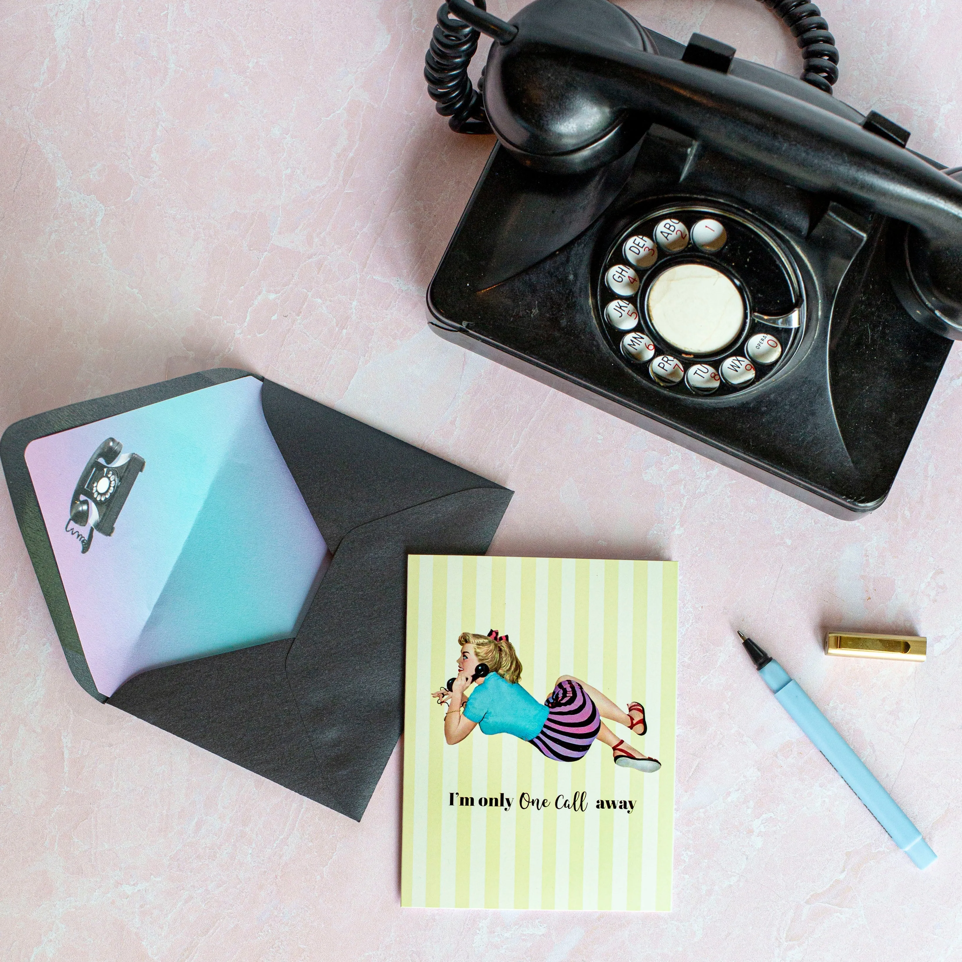 One Call Away Vintage Pinup Thinking of You Card