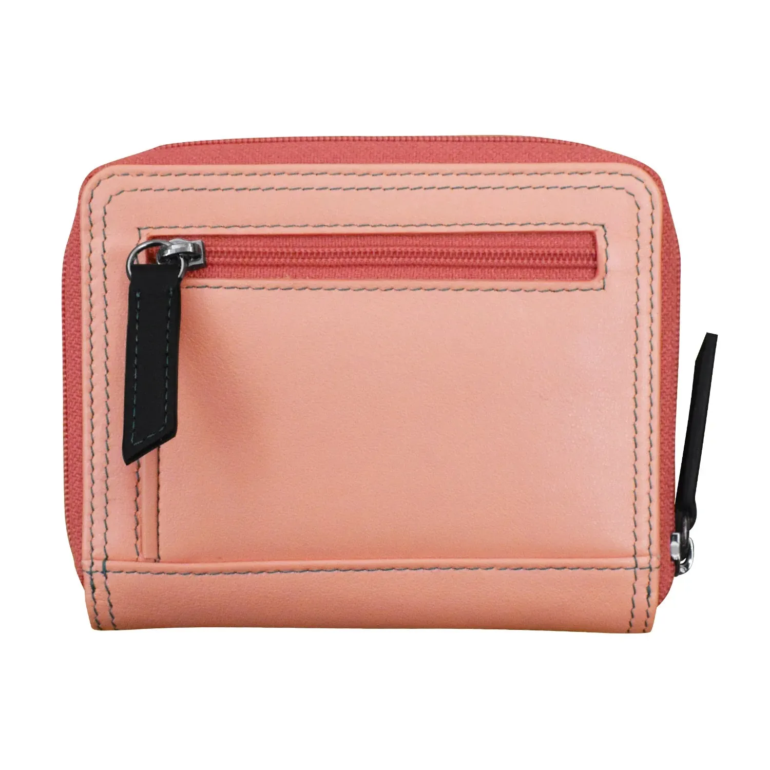 Peach Multi-Small Zip Rfid Leather Wallet