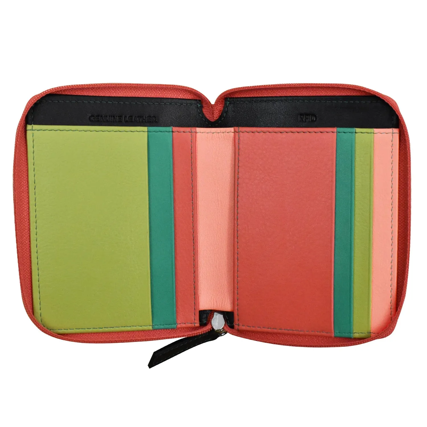 Peach Multi-Small Zip Rfid Leather Wallet