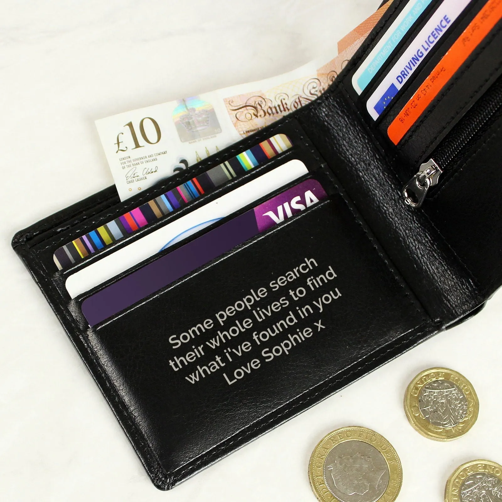 Personalised Black Leather Mens Wallet
