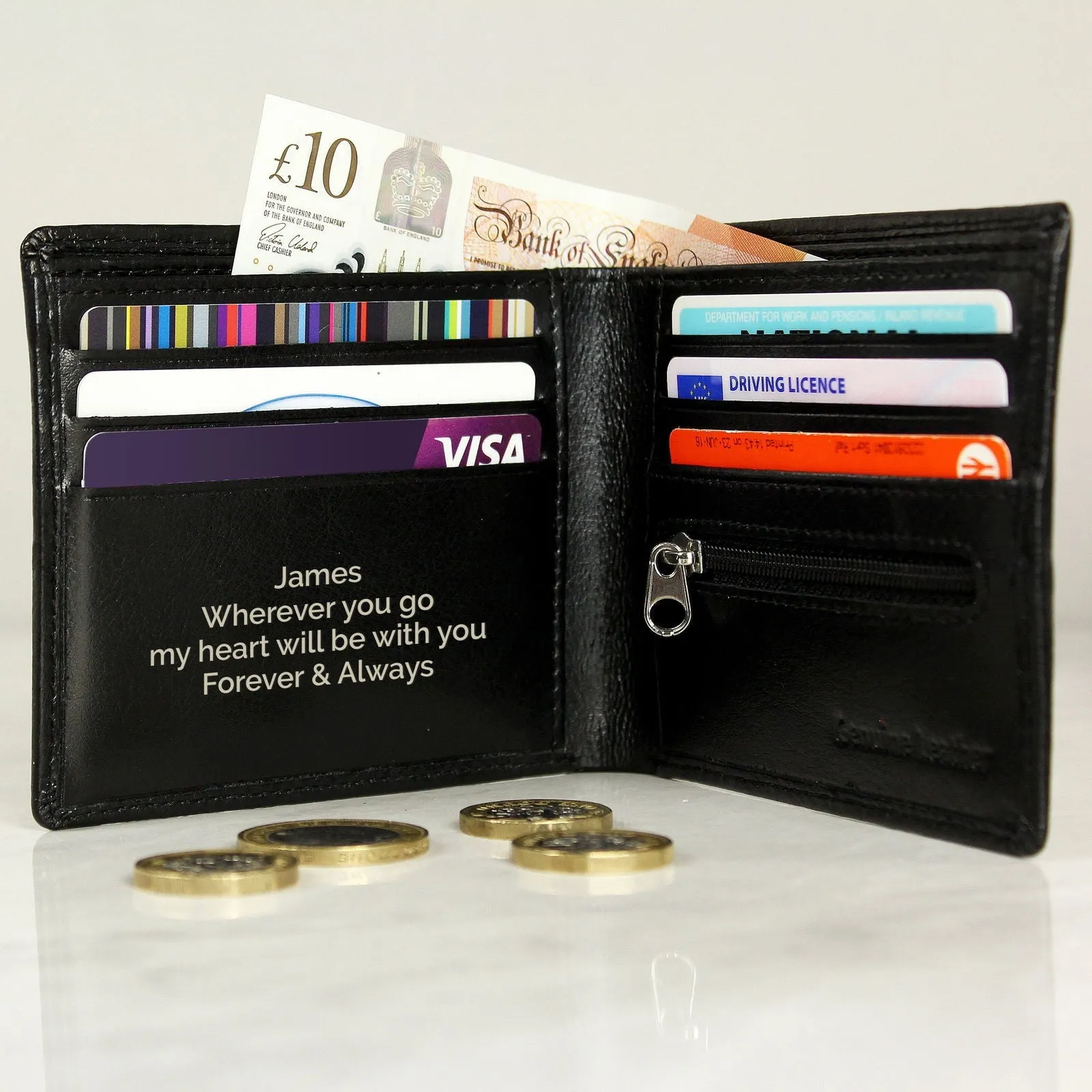 Personalised Black Leather Mens Wallet