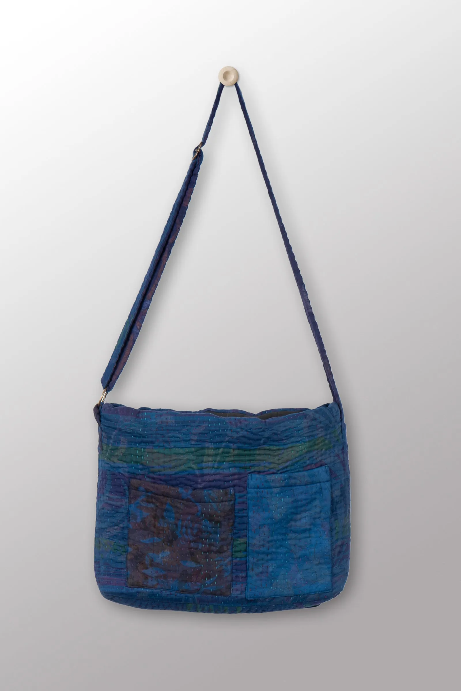 Quilted Over Dye Cotton Kantha Pc Messenger Bag - mm-oq5863-cblu005a -