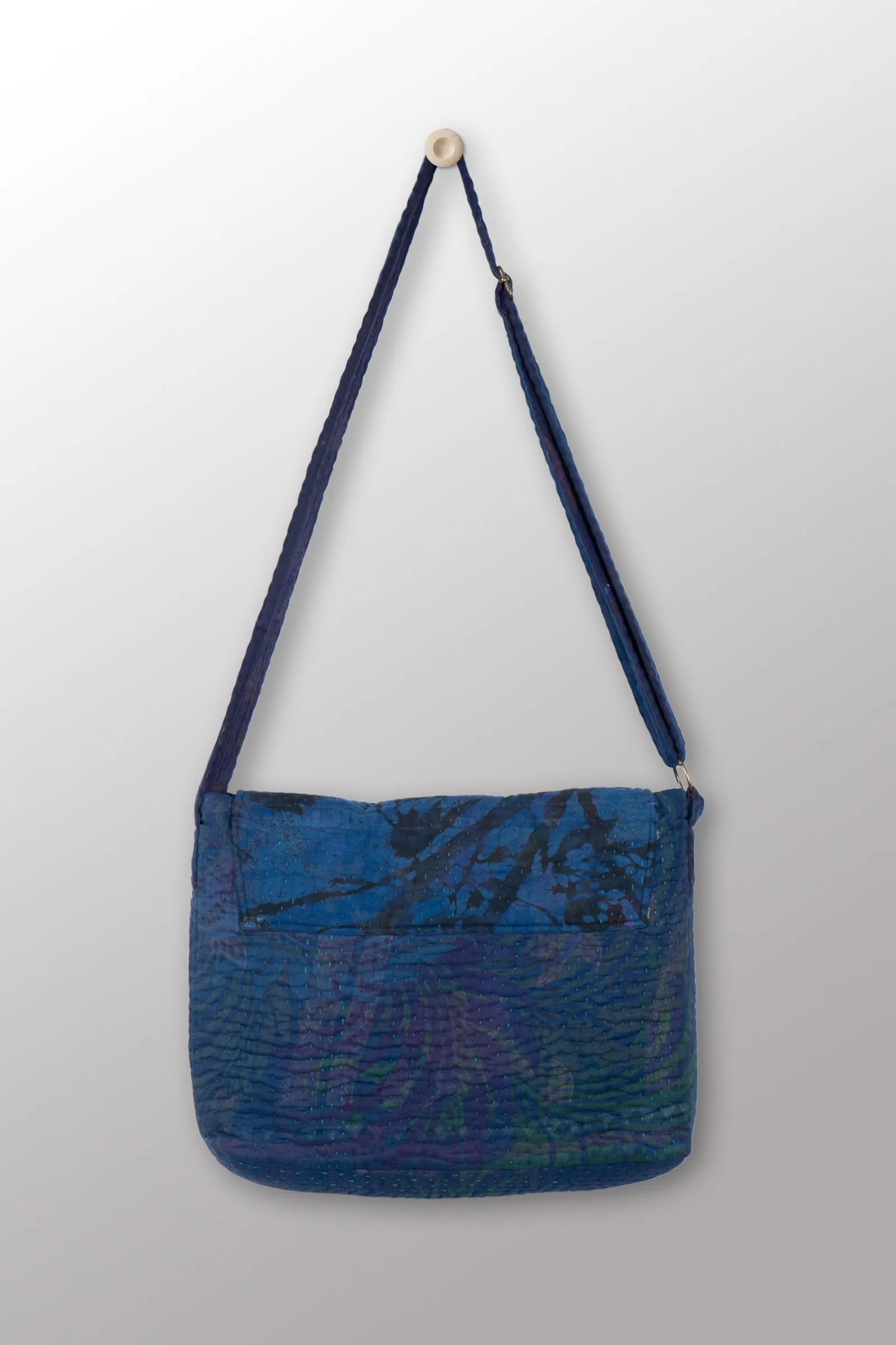 Quilted Over Dye Cotton Kantha Pc Messenger Bag - mm-oq5863-cblu005a -