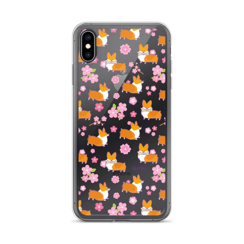 "Cherry Blossom" Classic Corgi Clear iPhone Case