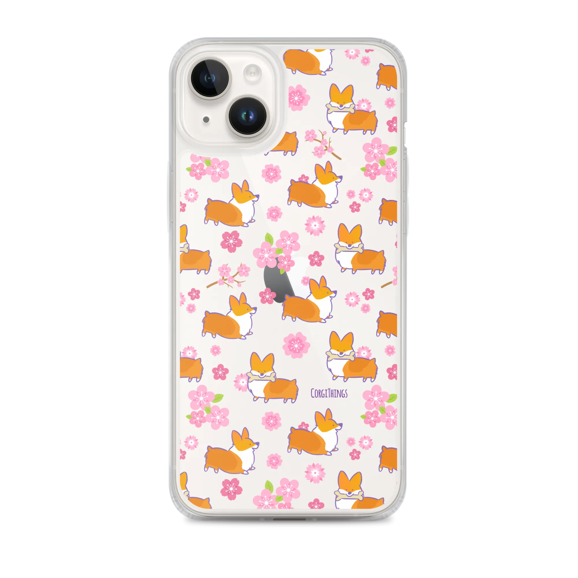 "Cherry Blossom" Classic Corgi Clear iPhone Case