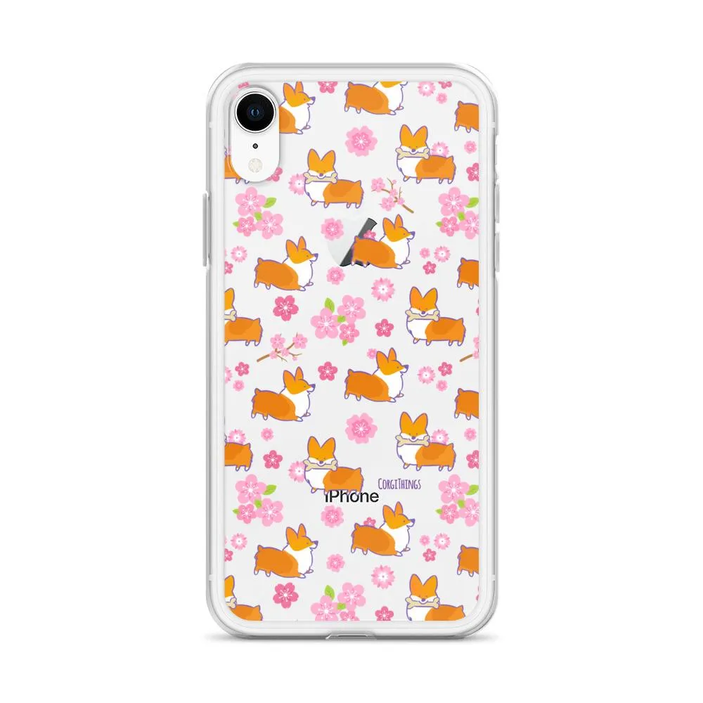 "Cherry Blossom" Classic Corgi Clear iPhone Case