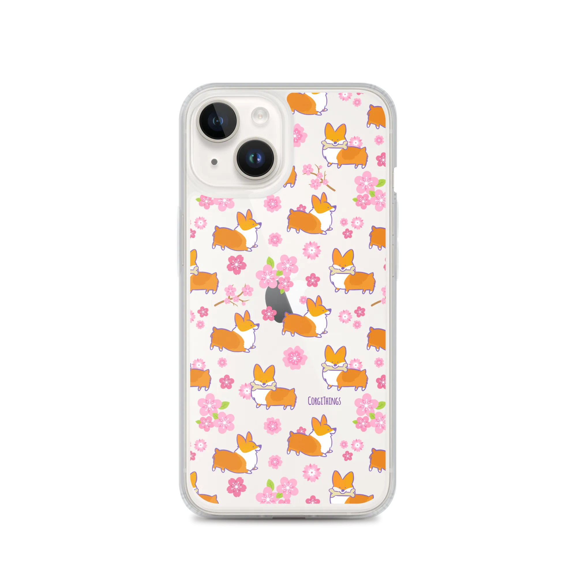 "Cherry Blossom" Classic Corgi Clear iPhone Case