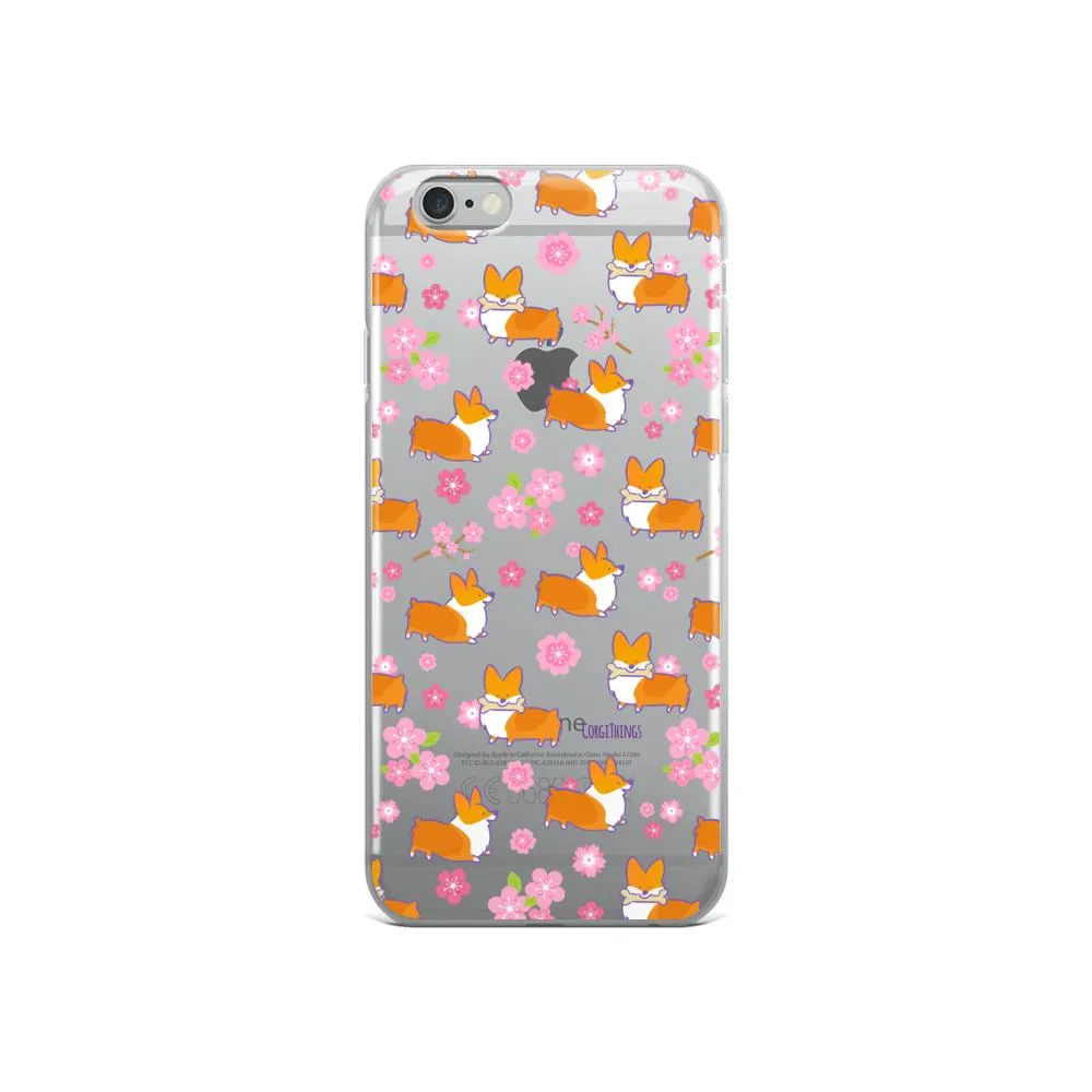 "Cherry Blossom" Classic Corgi Clear iPhone Case