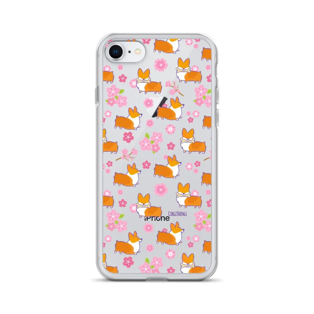 "Cherry Blossom" Classic Corgi Clear iPhone Case