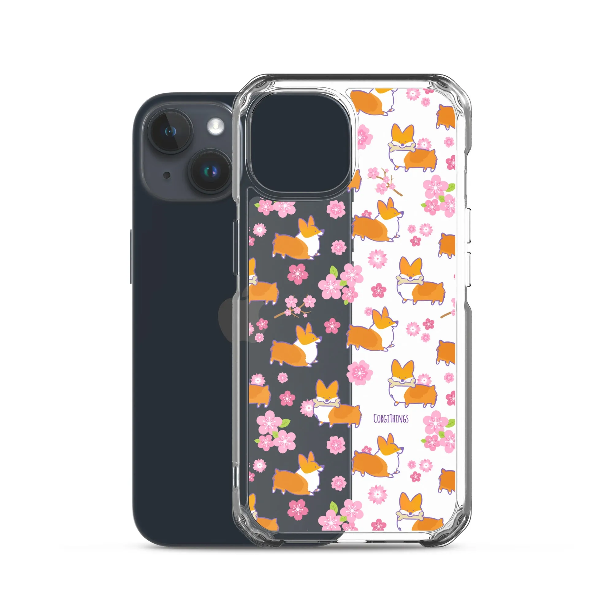 "Cherry Blossom" Classic Corgi Clear iPhone Case