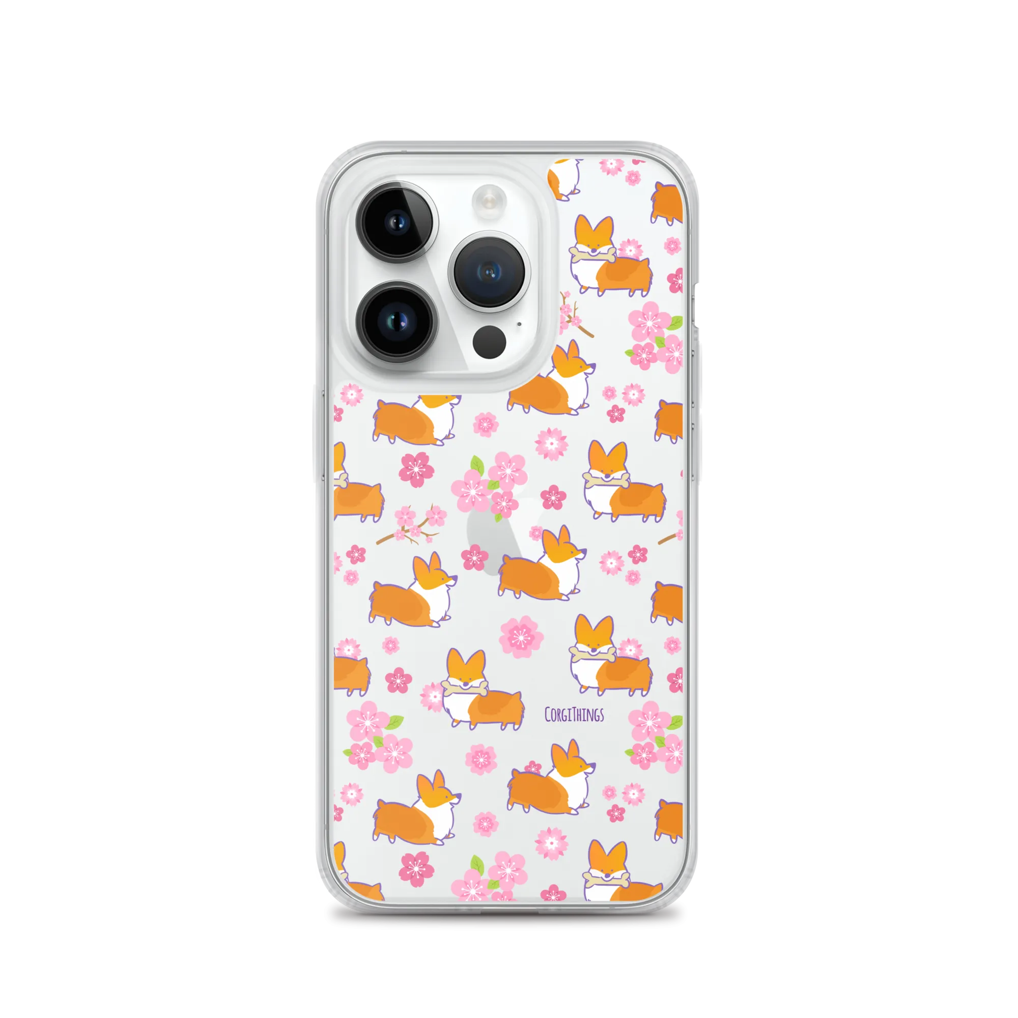 "Cherry Blossom" Classic Corgi Clear iPhone Case