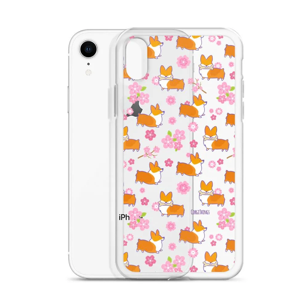 "Cherry Blossom" Classic Corgi Clear iPhone Case
