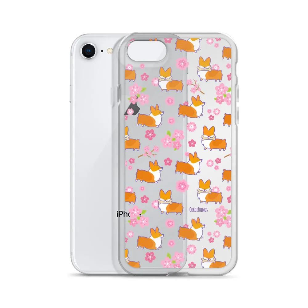 "Cherry Blossom" Classic Corgi Clear iPhone Case