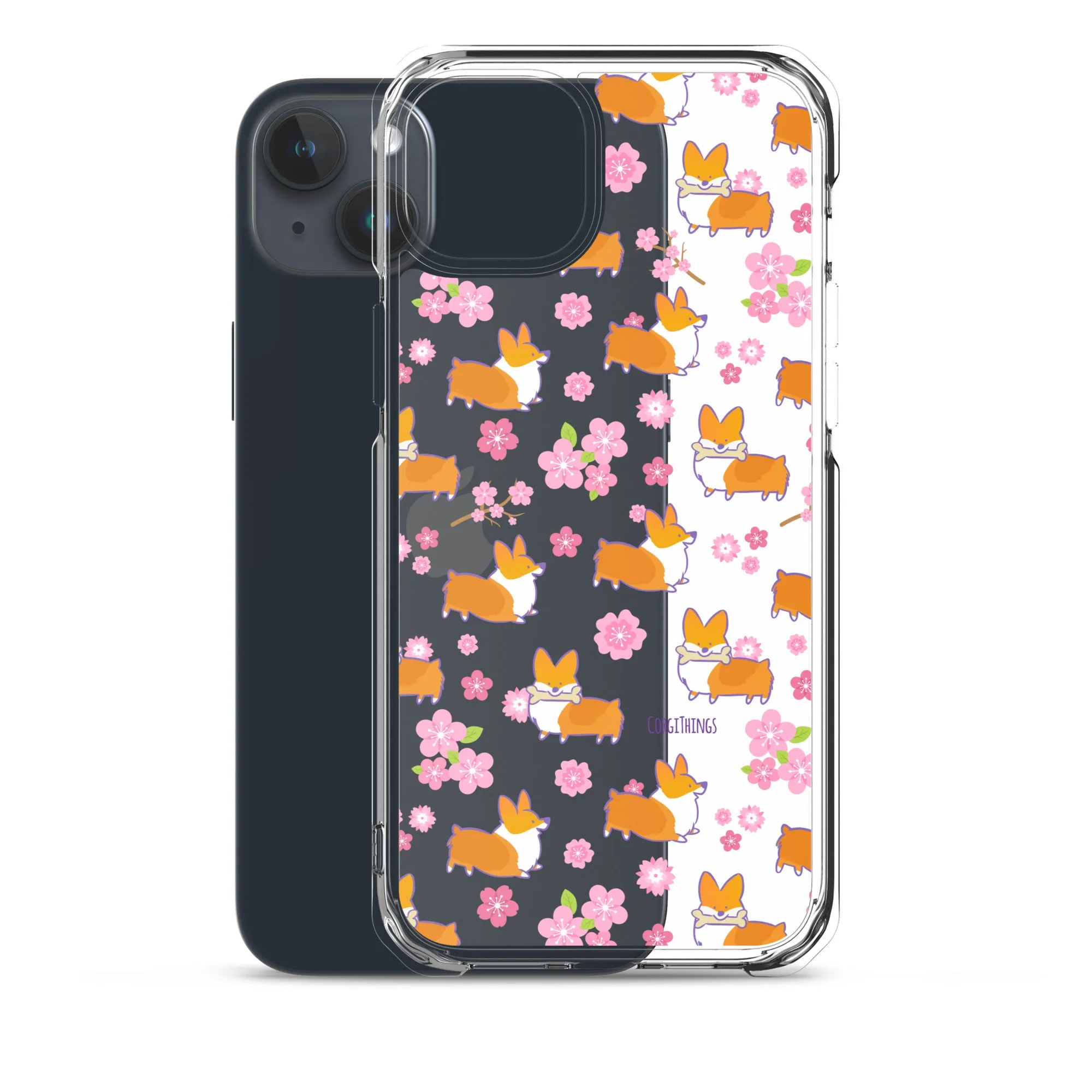 "Cherry Blossom" Classic Corgi Clear iPhone Case