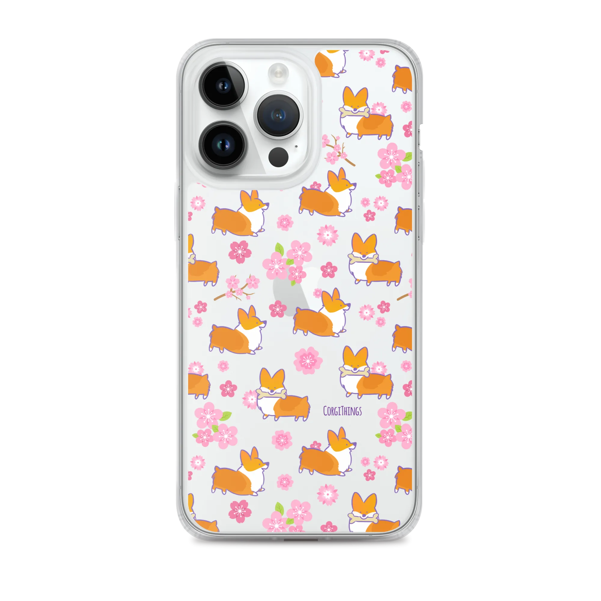 "Cherry Blossom" Classic Corgi Clear iPhone Case