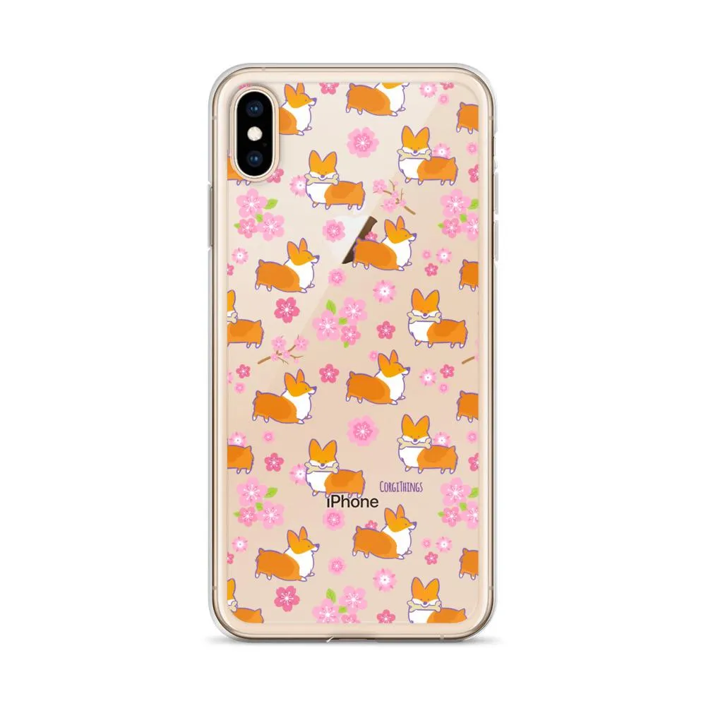 "Cherry Blossom" Classic Corgi Clear iPhone Case