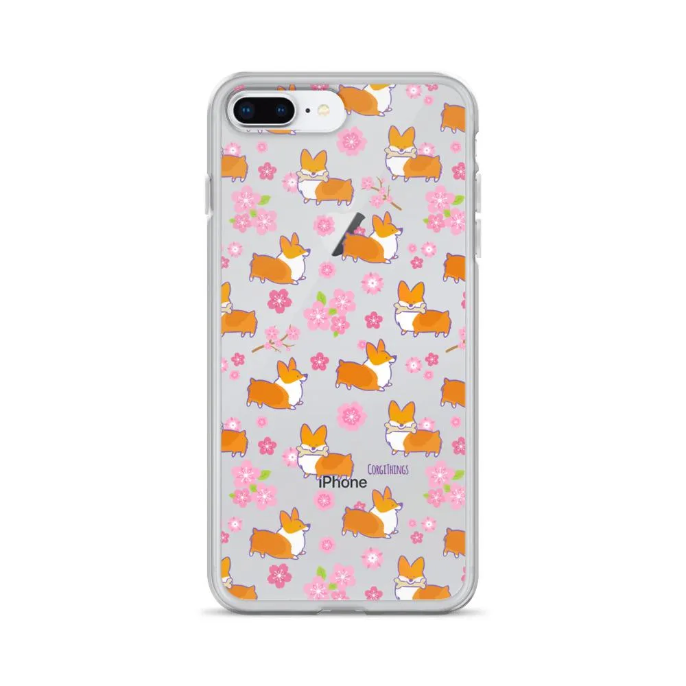 "Cherry Blossom" Classic Corgi Clear iPhone Case