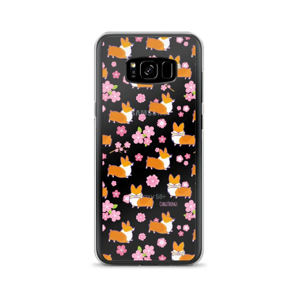 "Cherry Blossoms" Corgi Clear Samsung Phone Case