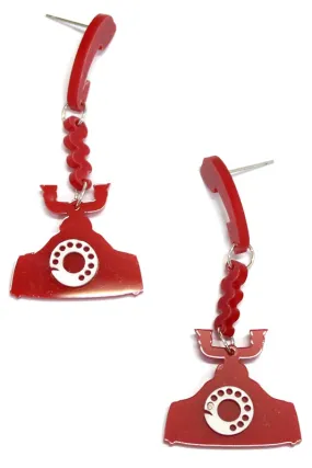 Retro Telephone Dangle Earrings - Red