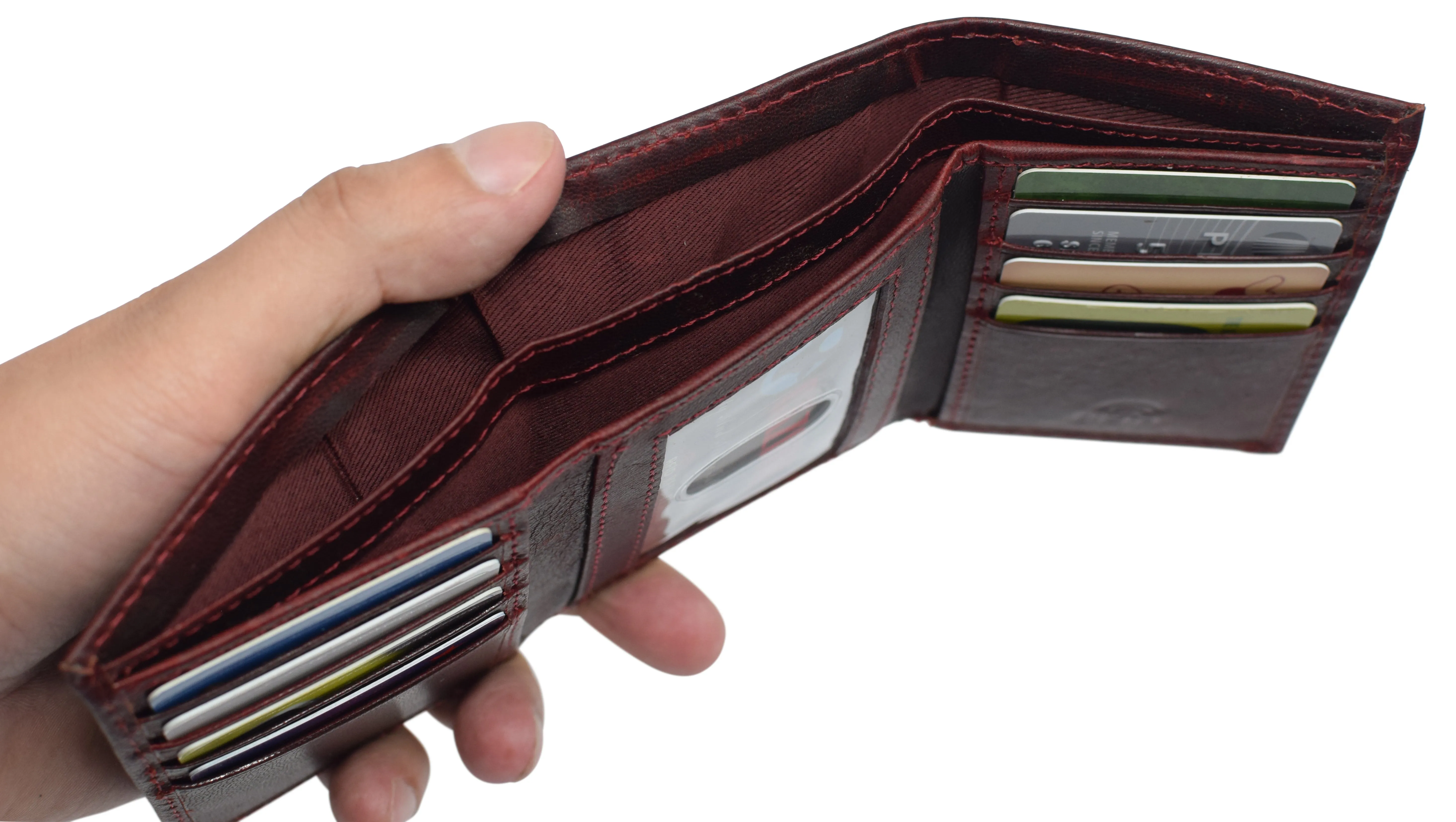 RFID620055HU Real Cowhide Leather Wallets for Men RFID Blocking Slim Trifold Wallet with ID & Card Slots