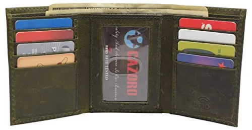 RFID620055HU Real Cowhide Leather Wallets for Men RFID Blocking Slim Trifold Wallet with ID & Card Slots