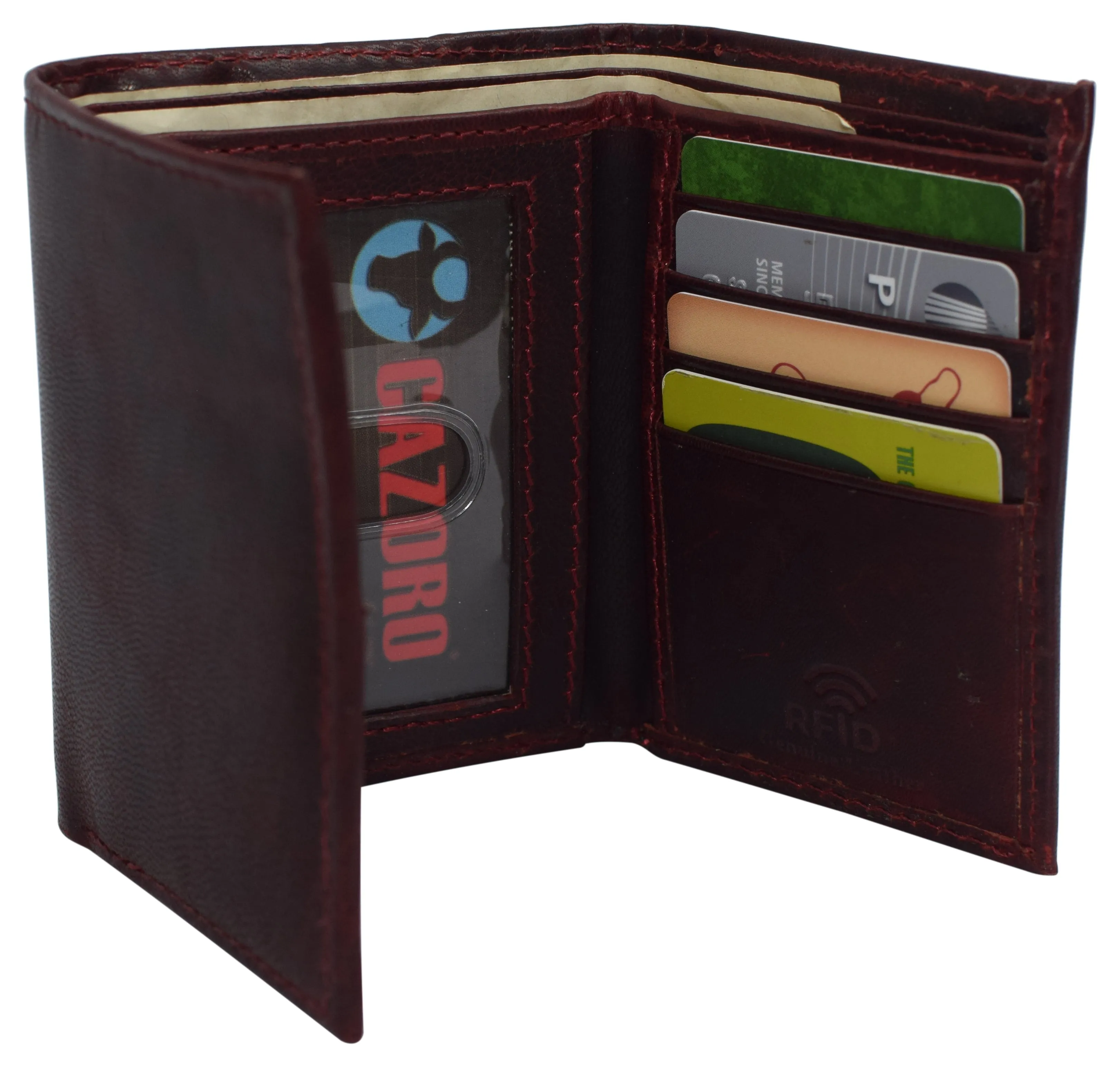 RFID620055HU Real Cowhide Leather Wallets for Men RFID Blocking Slim Trifold Wallet with ID & Card Slots