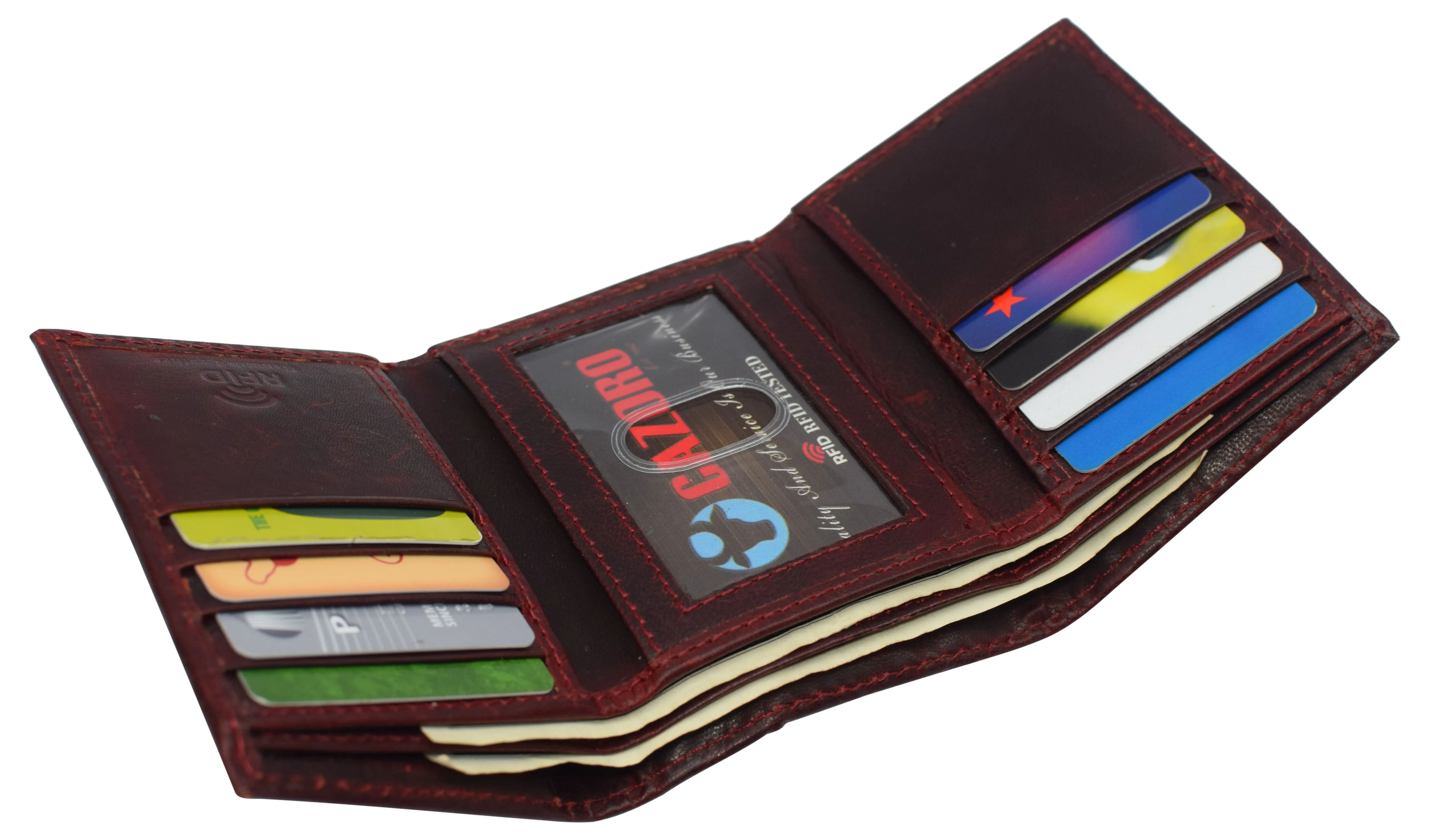 RFID620055HU Real Cowhide Leather Wallets for Men RFID Blocking Slim Trifold Wallet with ID & Card Slots