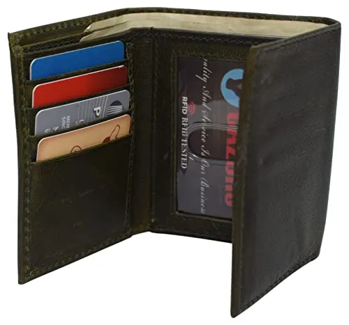 RFID620055HU Real Cowhide Leather Wallets for Men RFID Blocking Slim Trifold Wallet with ID & Card Slots