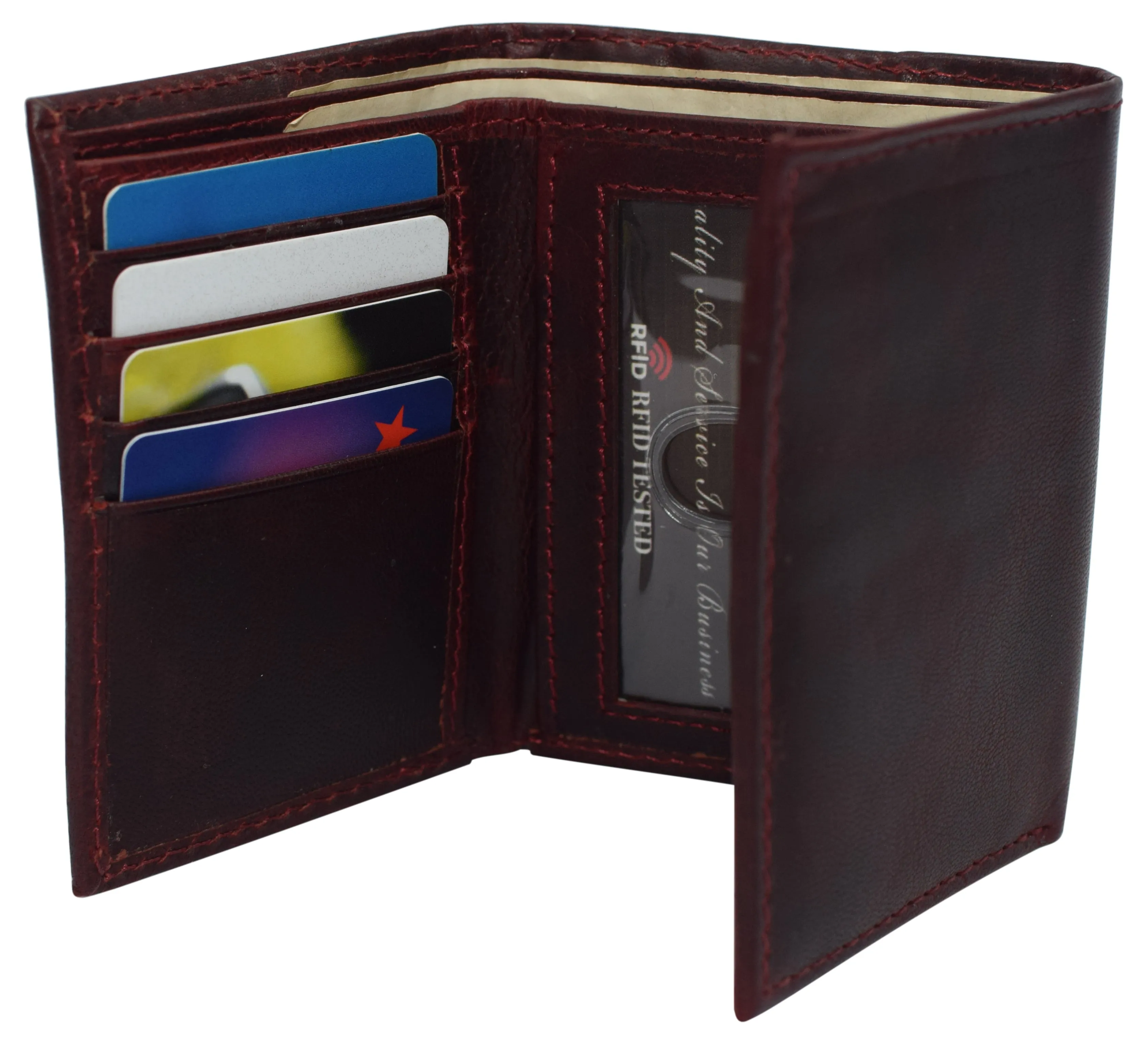 RFID620055HU Real Cowhide Leather Wallets for Men RFID Blocking Slim Trifold Wallet with ID & Card Slots