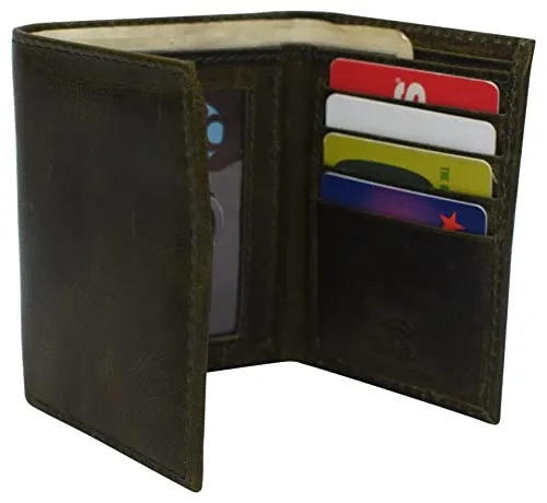 RFID620055HU Real Cowhide Leather Wallets for Men RFID Blocking Slim Trifold Wallet with ID & Card Slots