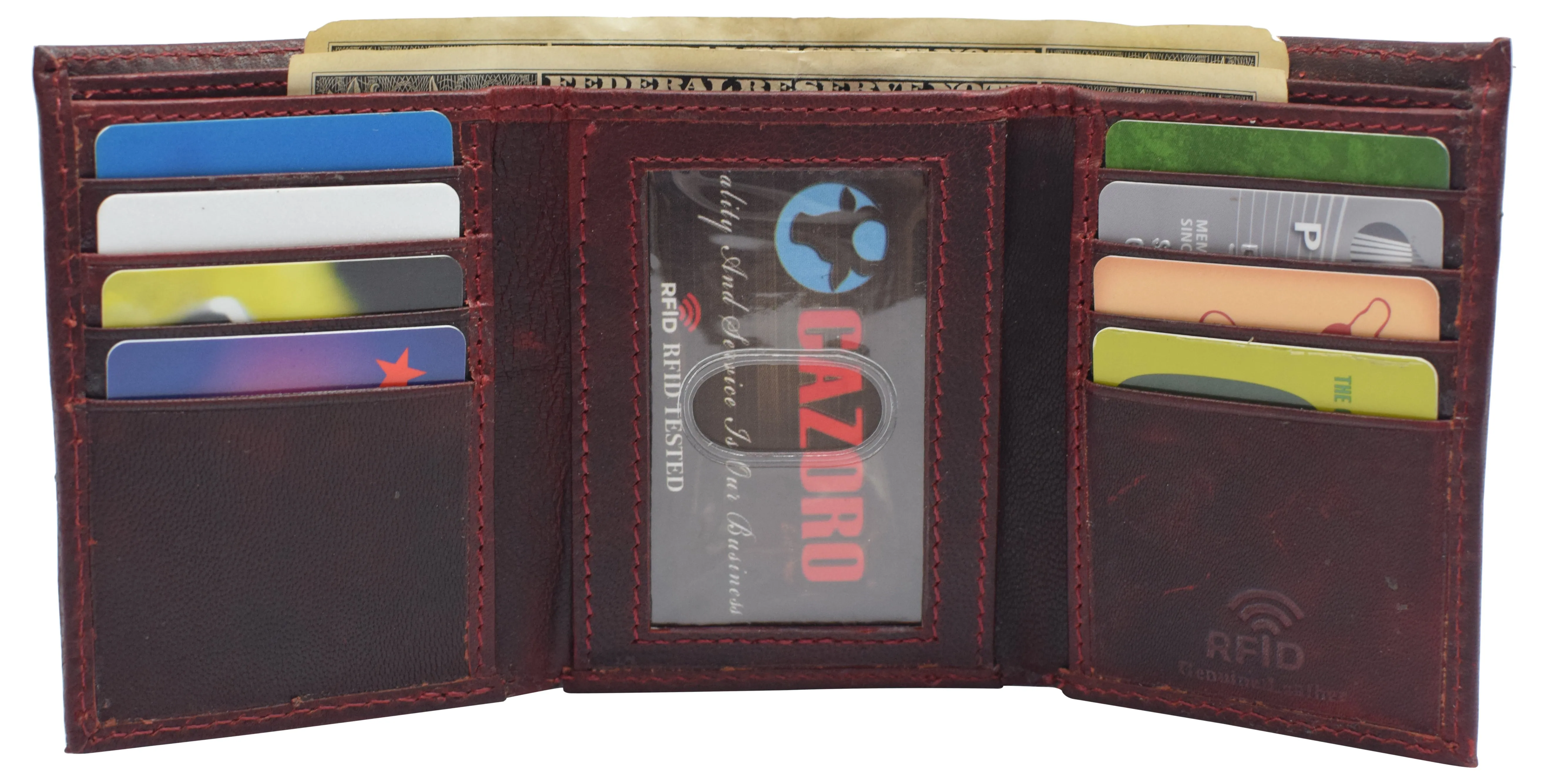 RFID620055HU Real Cowhide Leather Wallets for Men RFID Blocking Slim Trifold Wallet with ID & Card Slots