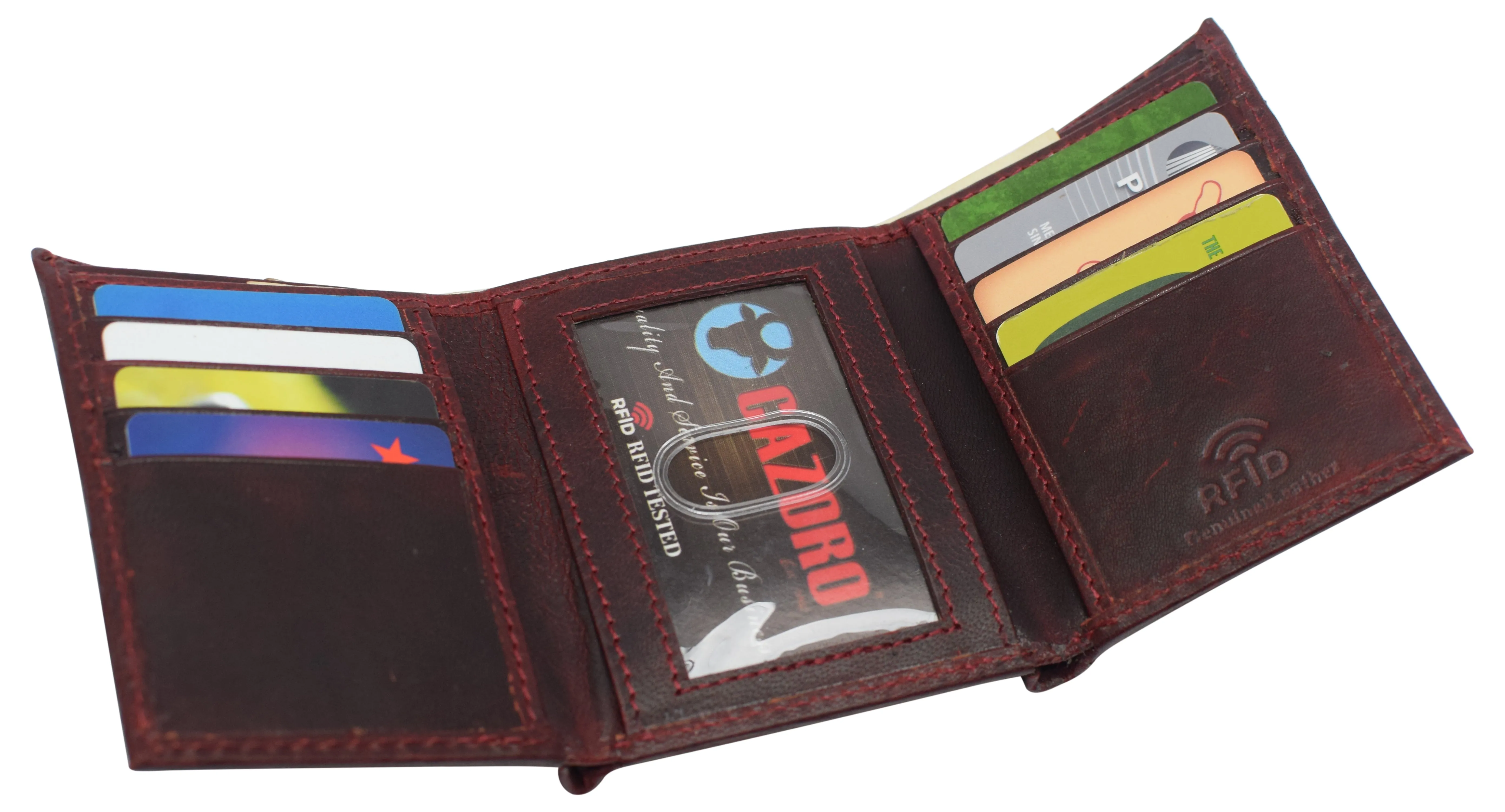 RFID620055HU Real Cowhide Leather Wallets for Men RFID Blocking Slim Trifold Wallet with ID & Card Slots