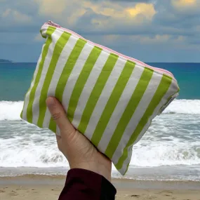 Sandwich Sized Reusable Zippered Bag Stripes Green White