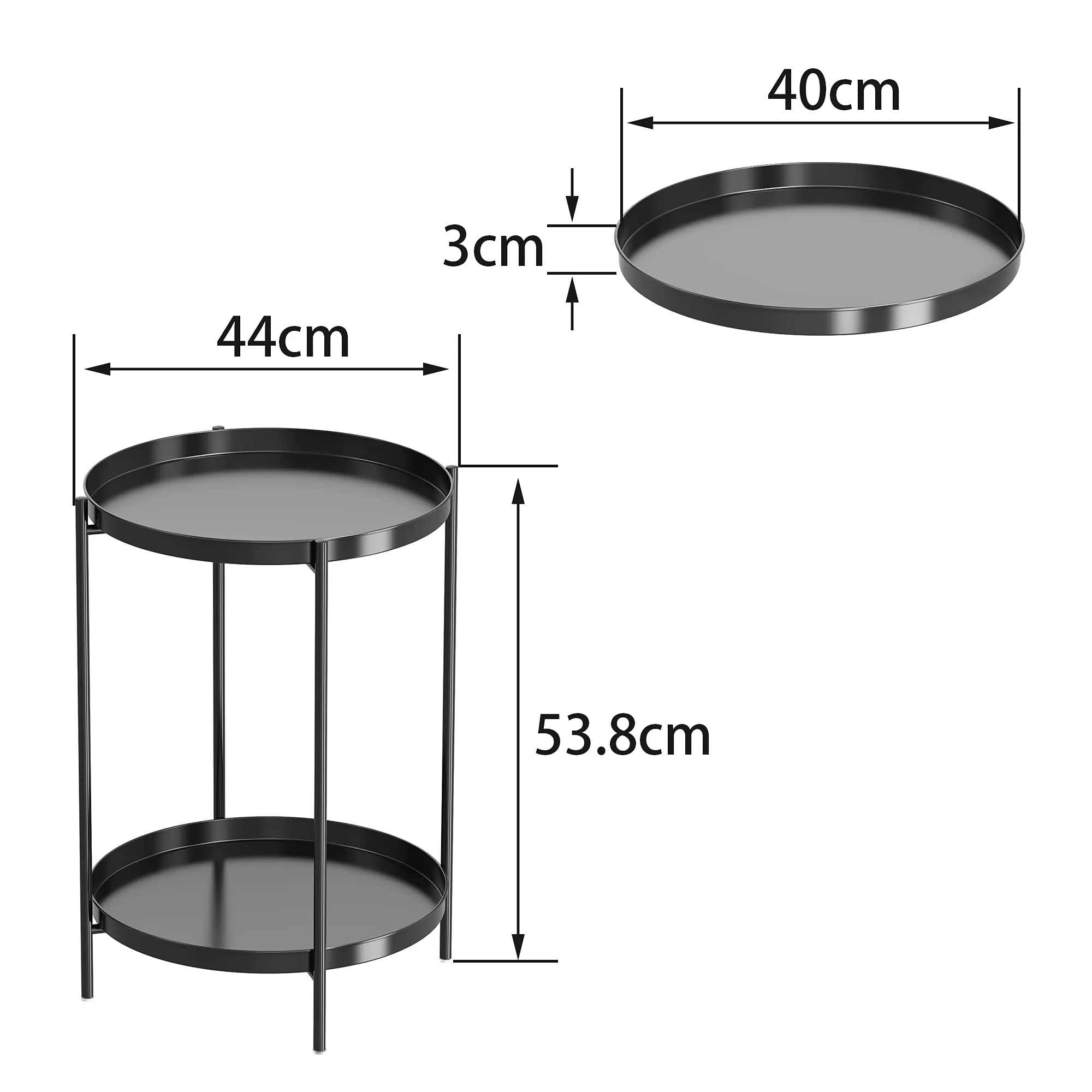 Side Table, Tray Table, Flower Stand, Flower Pot Holder, Sofa Side Table, Width 17.3 x Depth 17.3 x Height 21.3 inches (44 x 44 x 54 cm), Coffee Table, Round, 2-Tier Construction, Tray, Small, Compact, Double-Sided, Removable, Easy Assembly, Simple, Cute,
