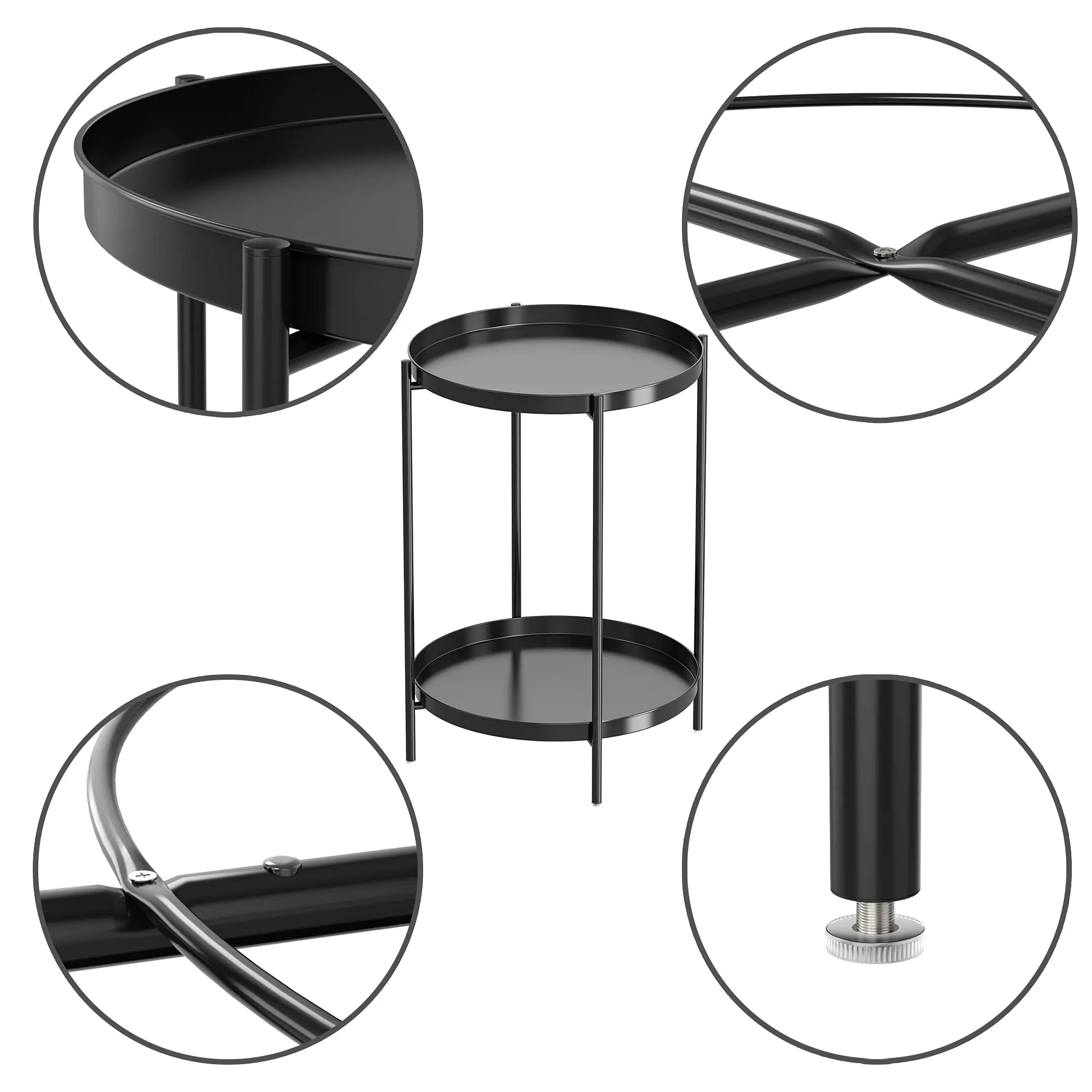 Side Table, Tray Table, Flower Stand, Flower Pot Holder, Sofa Side Table, Width 17.3 x Depth 17.3 x Height 21.3 inches (44 x 44 x 54 cm), Coffee Table, Round, 2-Tier Construction, Tray, Small, Compact, Double-Sided, Removable, Easy Assembly, Simple, Cute,