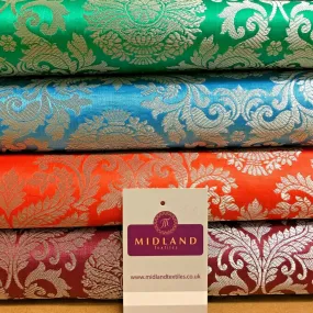 Silver Metallic Ornamental Indian Faux Silk Banarsi brocade Fabric 110cm MP1126