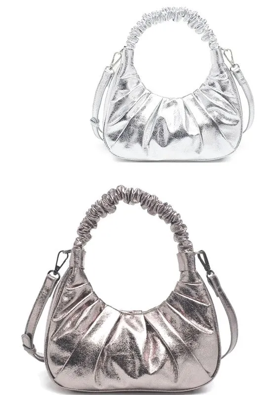 Silver Vegan Leather Bright Crossbody Bag