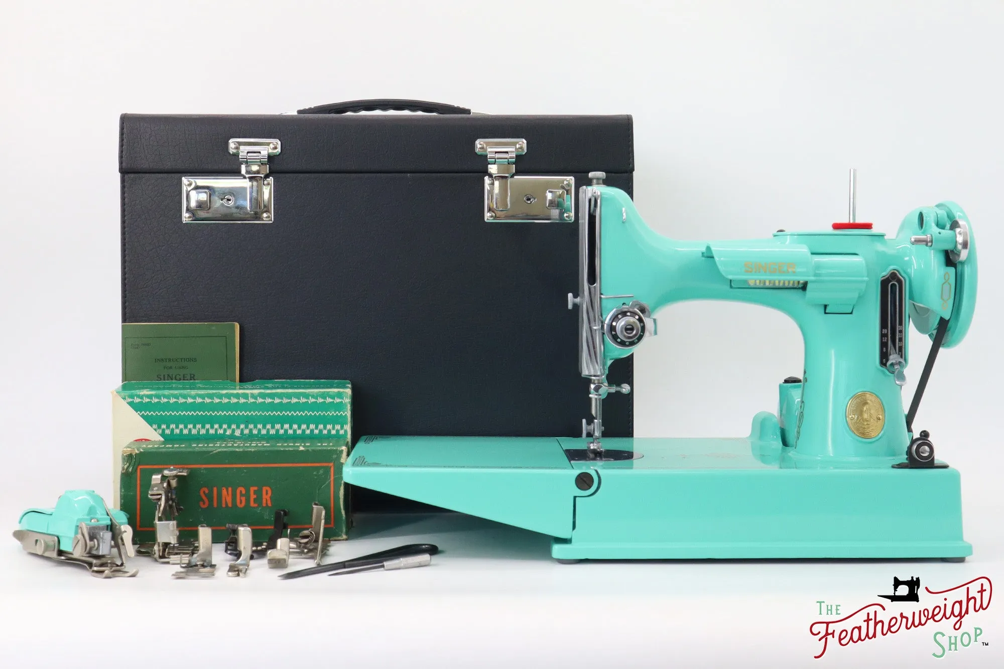 Singer Featherweight 221, AJ587*** - Fully Restored in Caribbean Sea Green