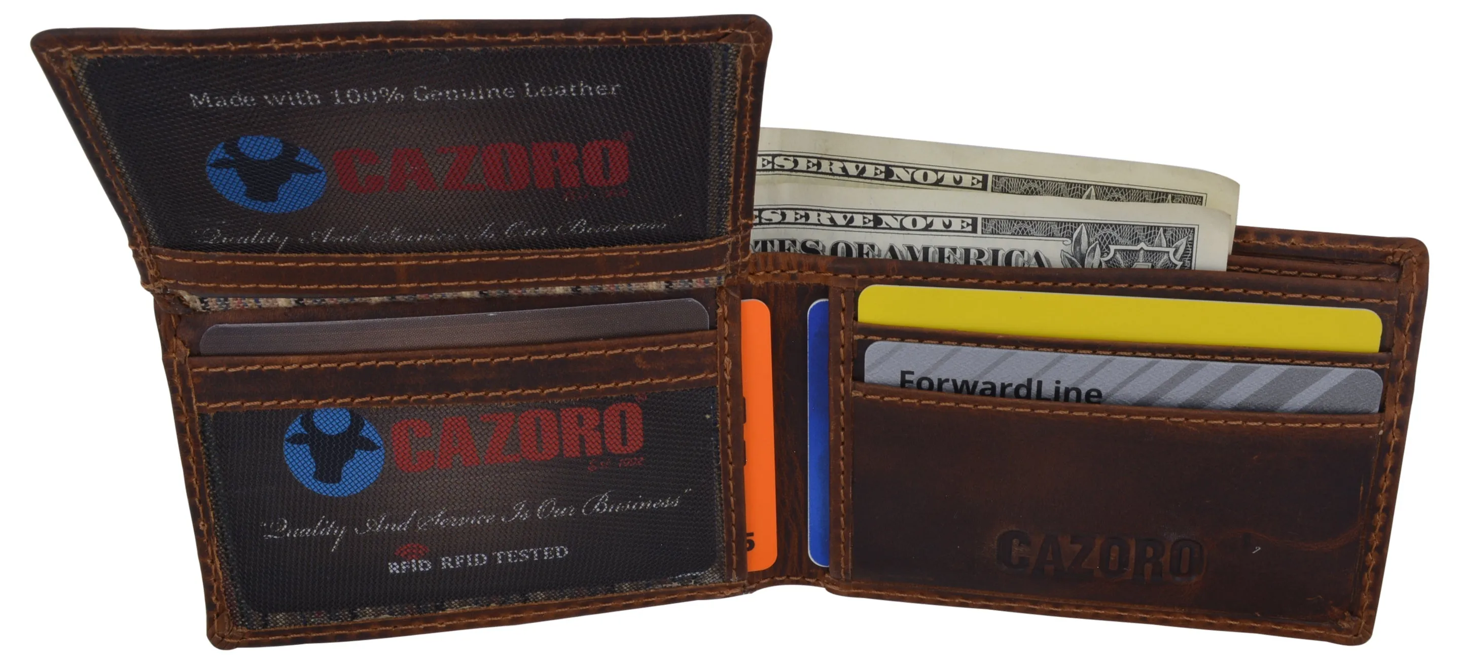 Small Mens Crazy Horse Leather Slim Bifold Card ID Wallet by Cazoro