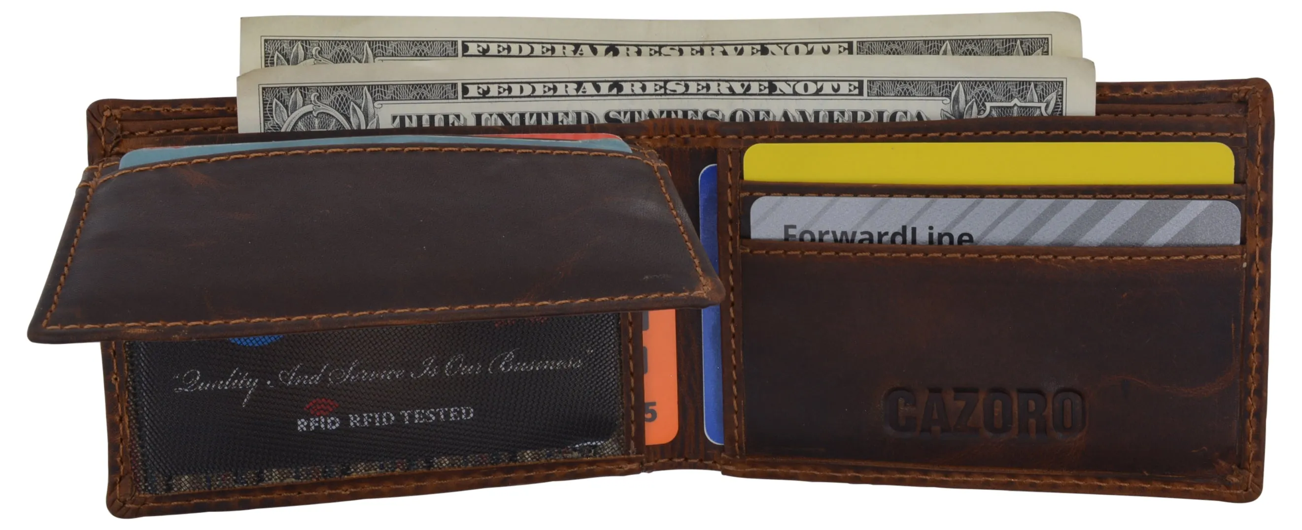 Small Mens Crazy Horse Leather Slim Bifold Card ID Wallet by Cazoro