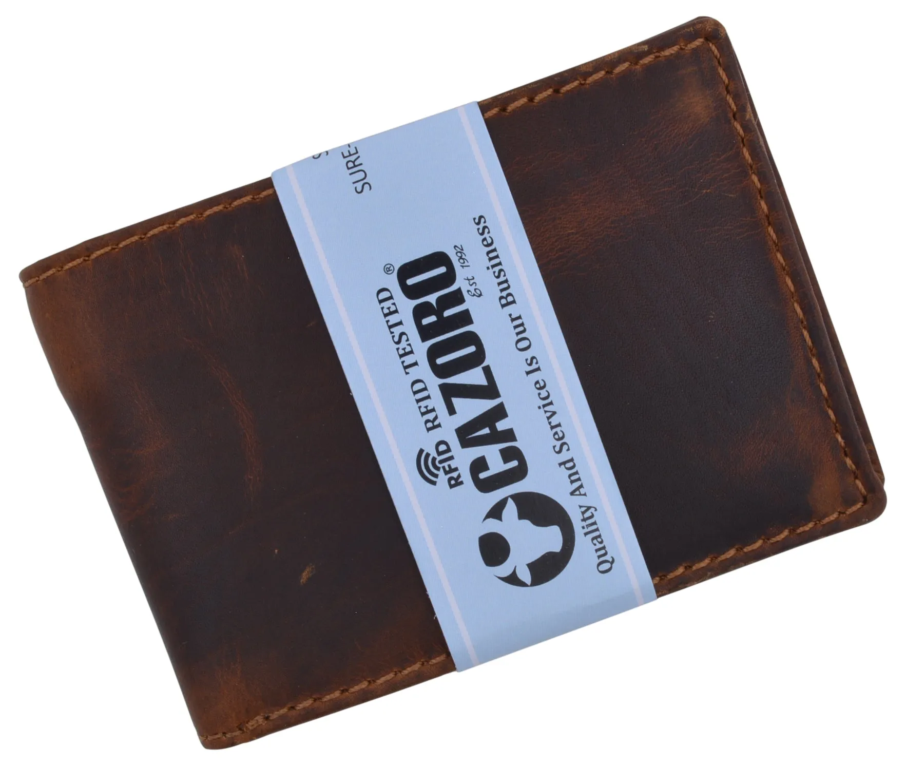 Small Mens Crazy Horse Leather Slim Bifold Card ID Wallet by Cazoro