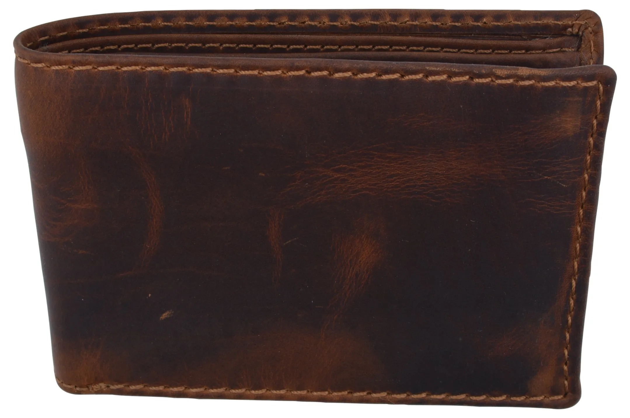 Small Mens Crazy Horse Leather Slim Bifold Card ID Wallet by Cazoro