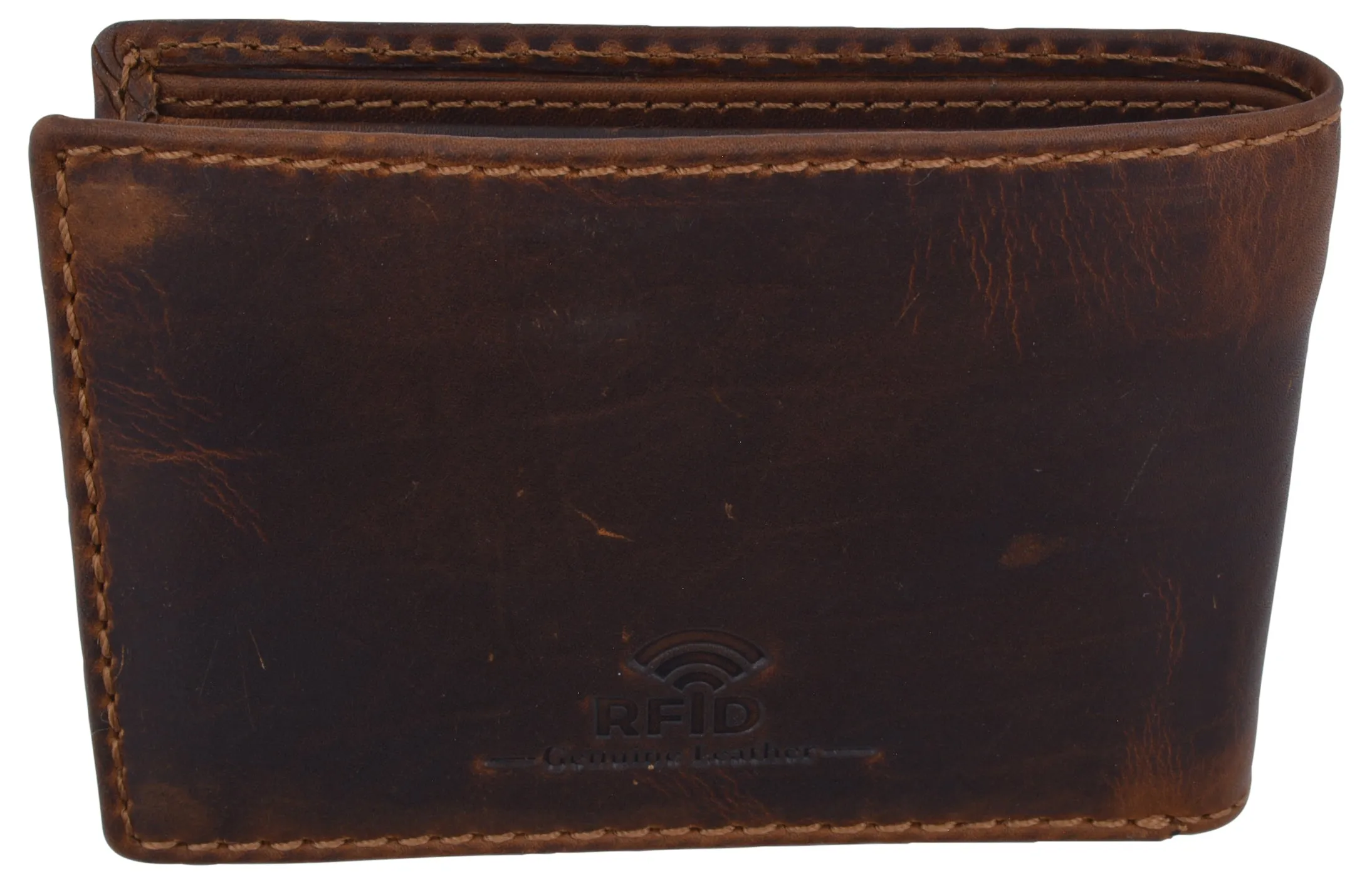 Small Mens Crazy Horse Leather Slim Bifold Card ID Wallet by Cazoro
