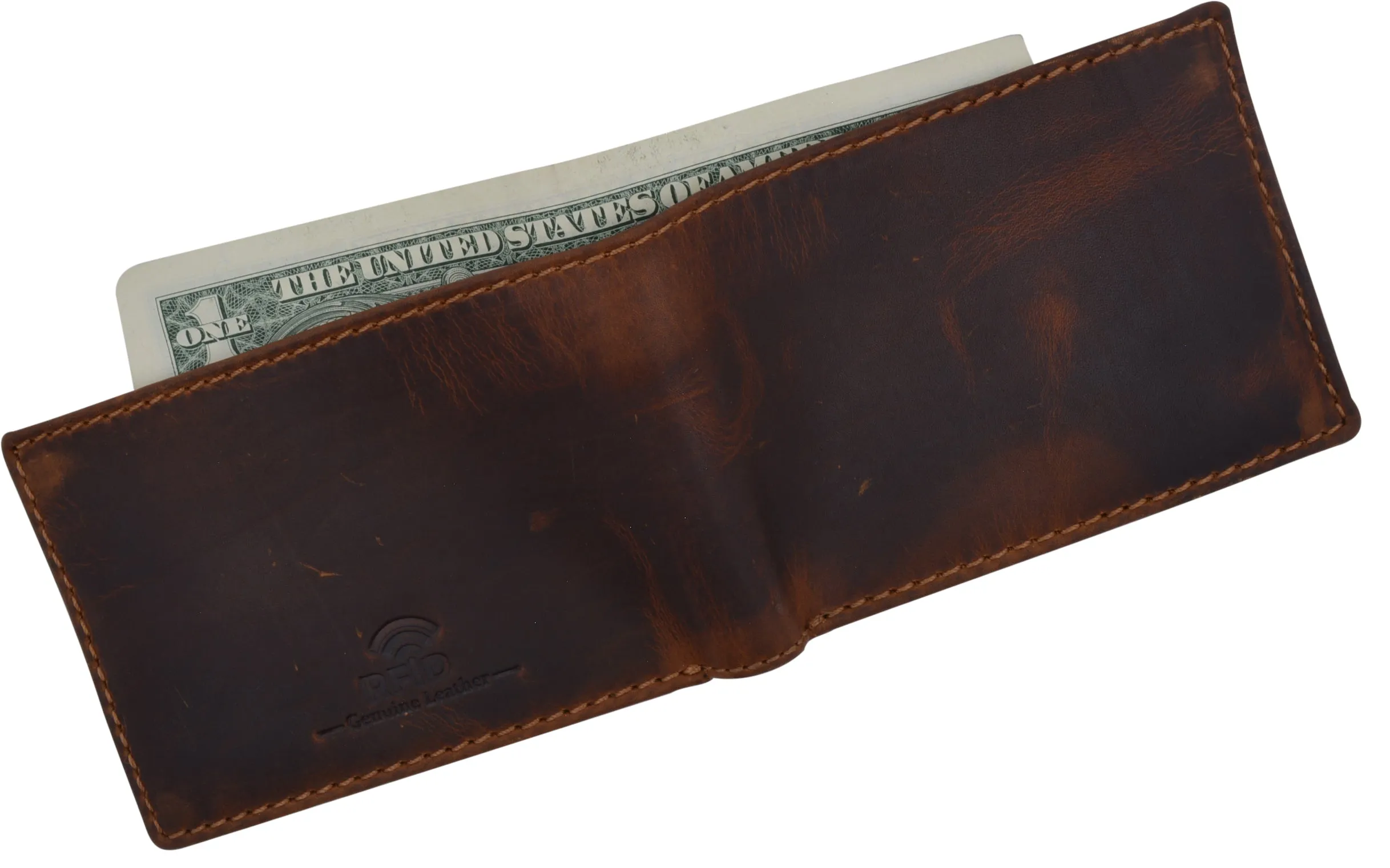Small Mens Crazy Horse Leather Slim Bifold Card ID Wallet by Cazoro