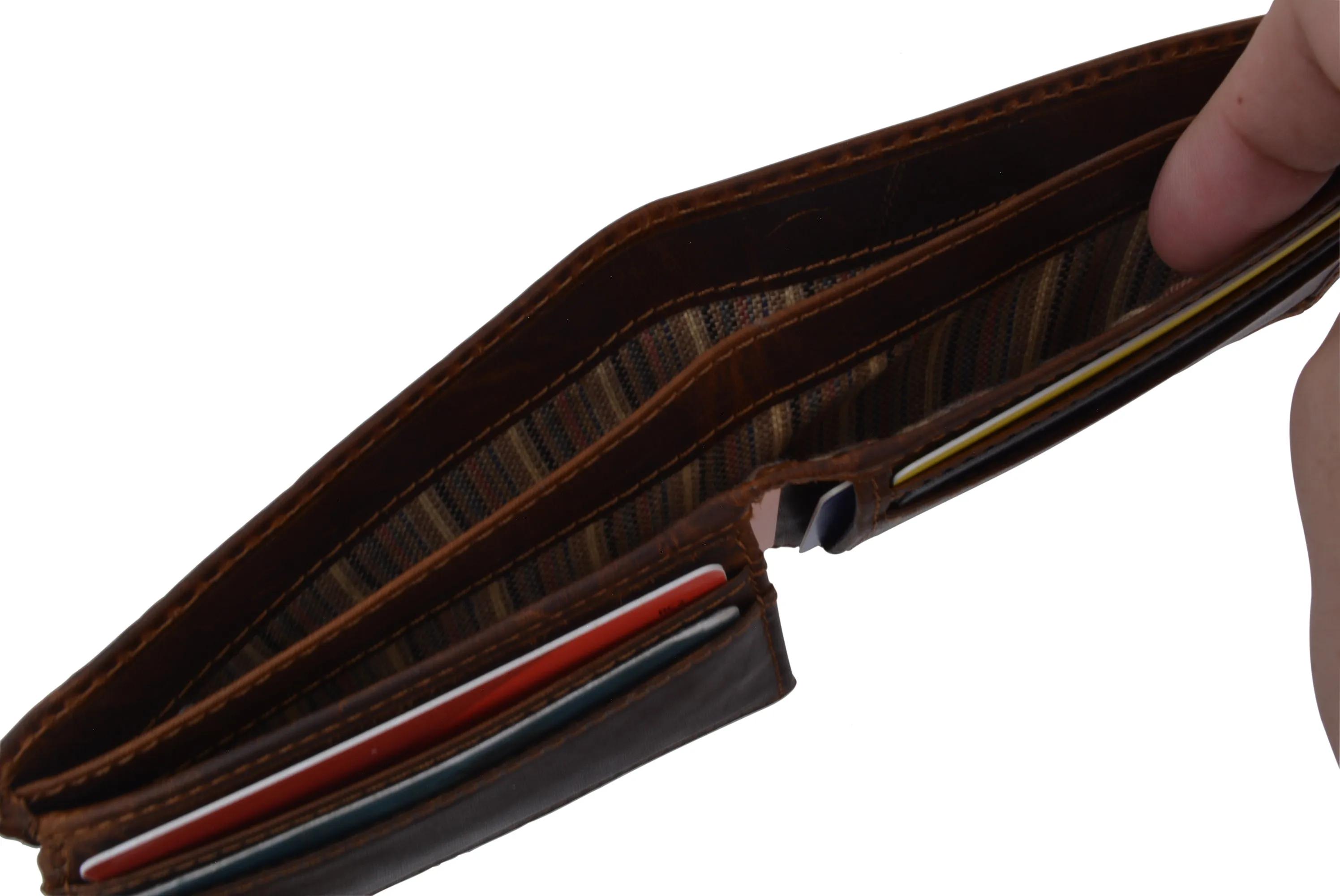 Small Mens Crazy Horse Leather Slim Bifold Card ID Wallet by Cazoro