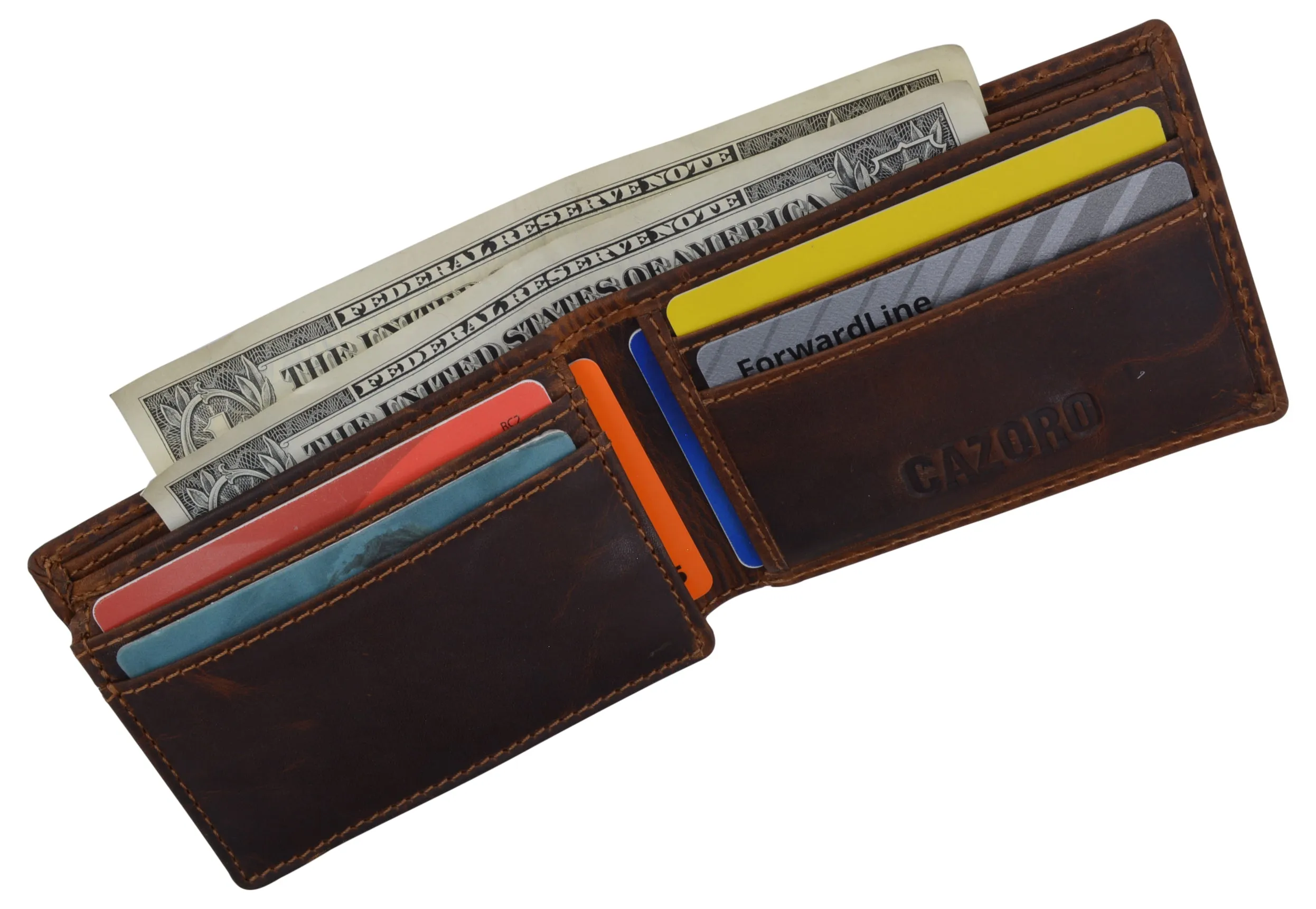 Small Mens Crazy Horse Leather Slim Bifold Card ID Wallet by Cazoro