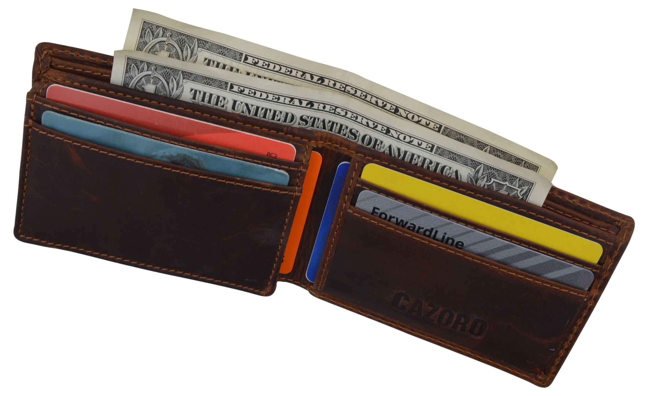 Small Mens Crazy Horse Leather Slim Bifold Card ID Wallet by Cazoro