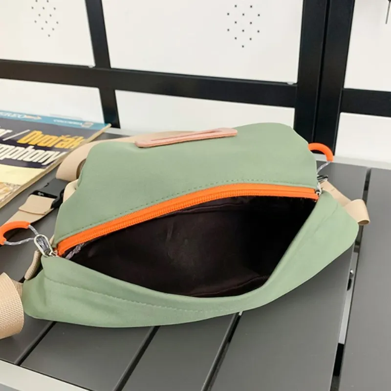 Sohiwoo Color Contrast Nylon Chest Bag Letter Patch Crossbody Bag For Travel