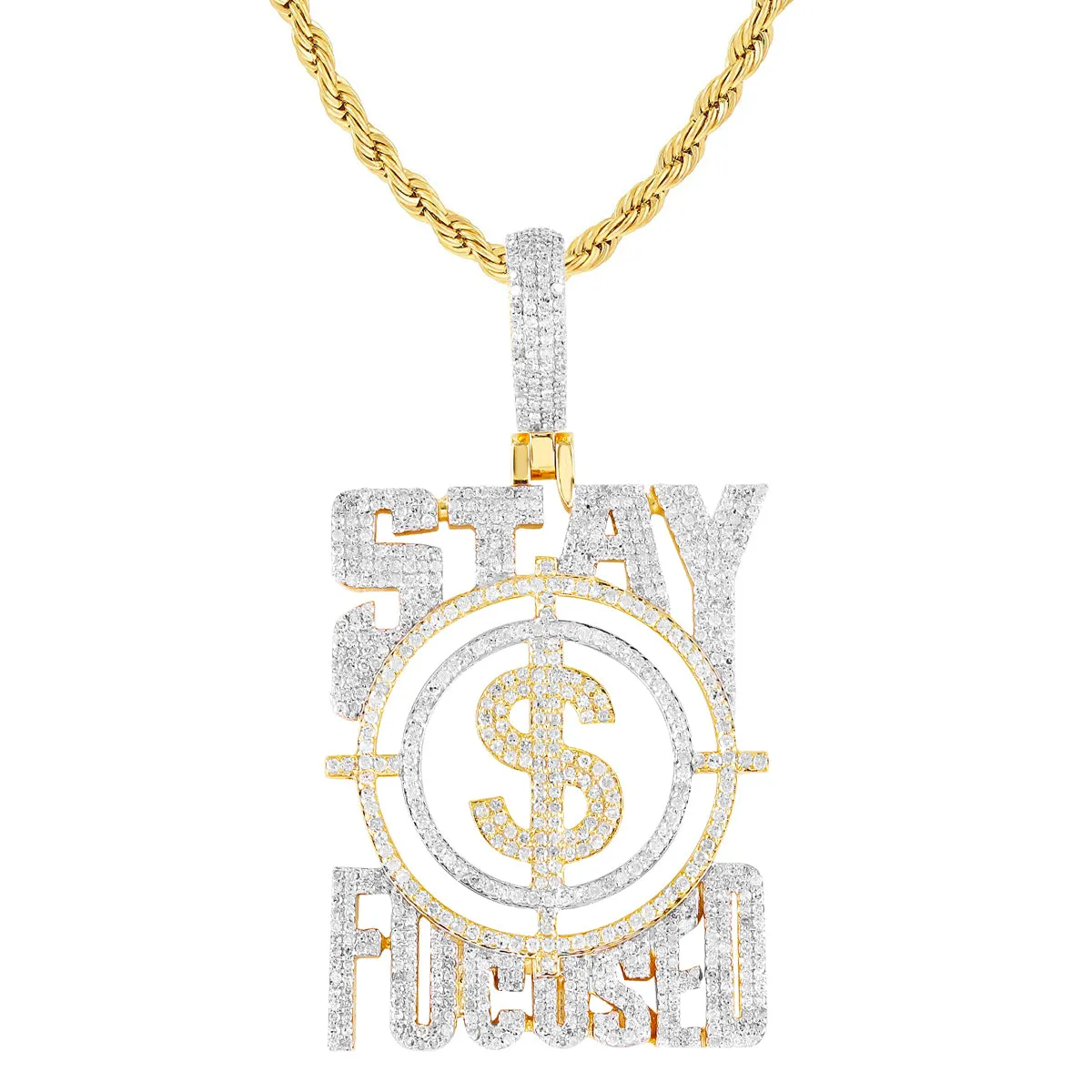 Stay Focused Goal 10K Gold Money Dollar Diamond Pendant
