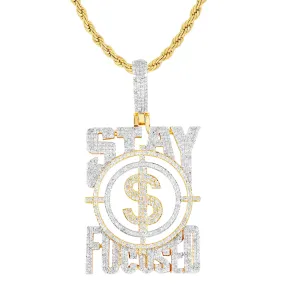 Stay Focused Goal 10K Gold Money Dollar Diamond Pendant